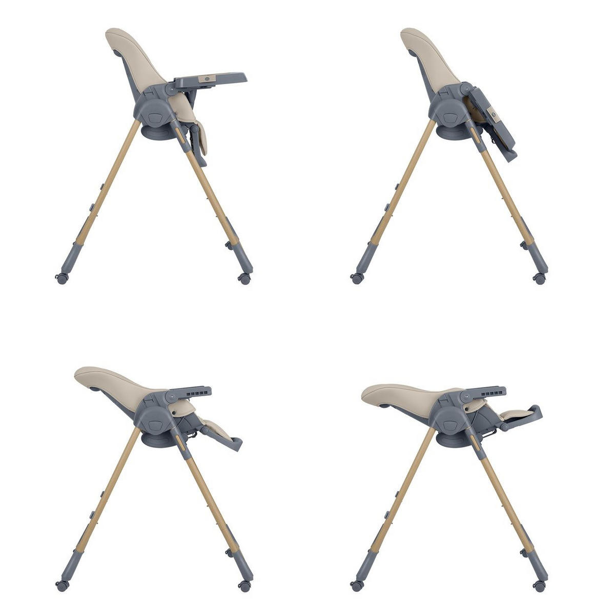 HOCHSTUHL Olive 2 beige höhenverstellbar, Räder, Ablagefach, klappbar, Sicherheitsgurt - Beige, Metall (58/104/76cm) - Kikka boo