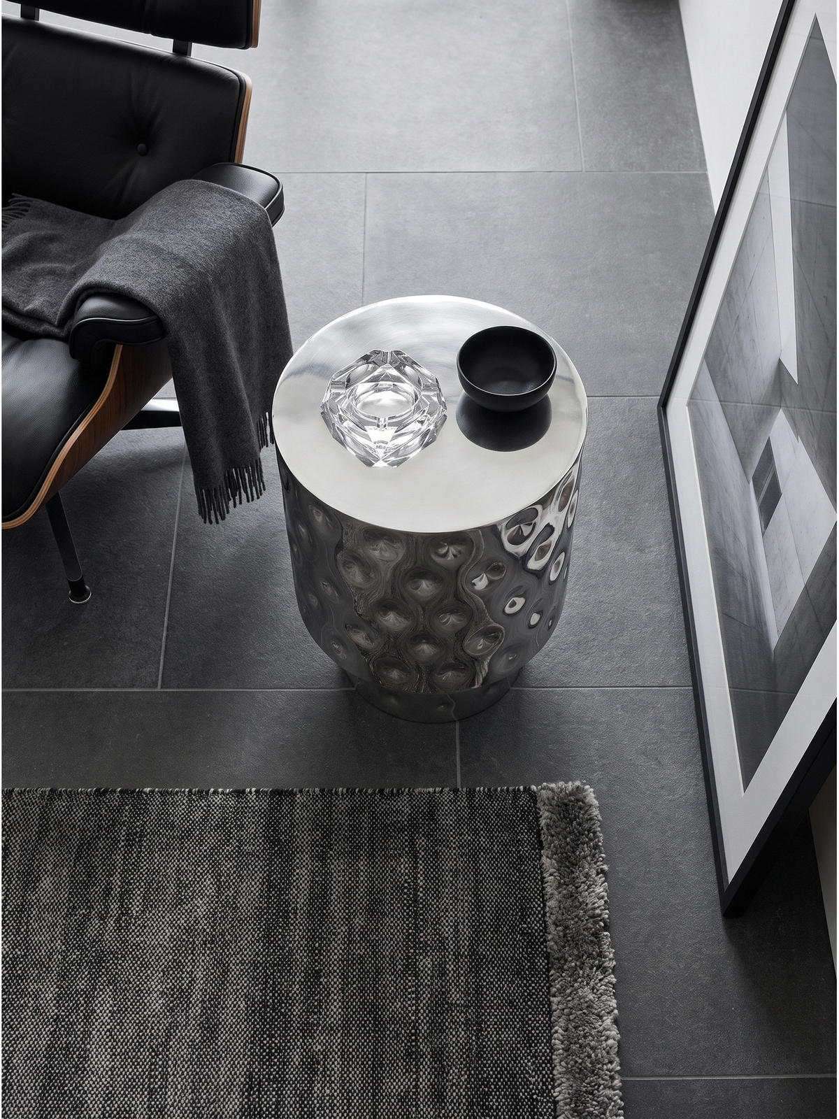 BEISTELLTISCH MAYENNE, Aluminium, handgefertigt, Silber, Ø 36 x 50 cm - Silberfarben, Metall (36/36/50cm) - KADIMA DESIGN