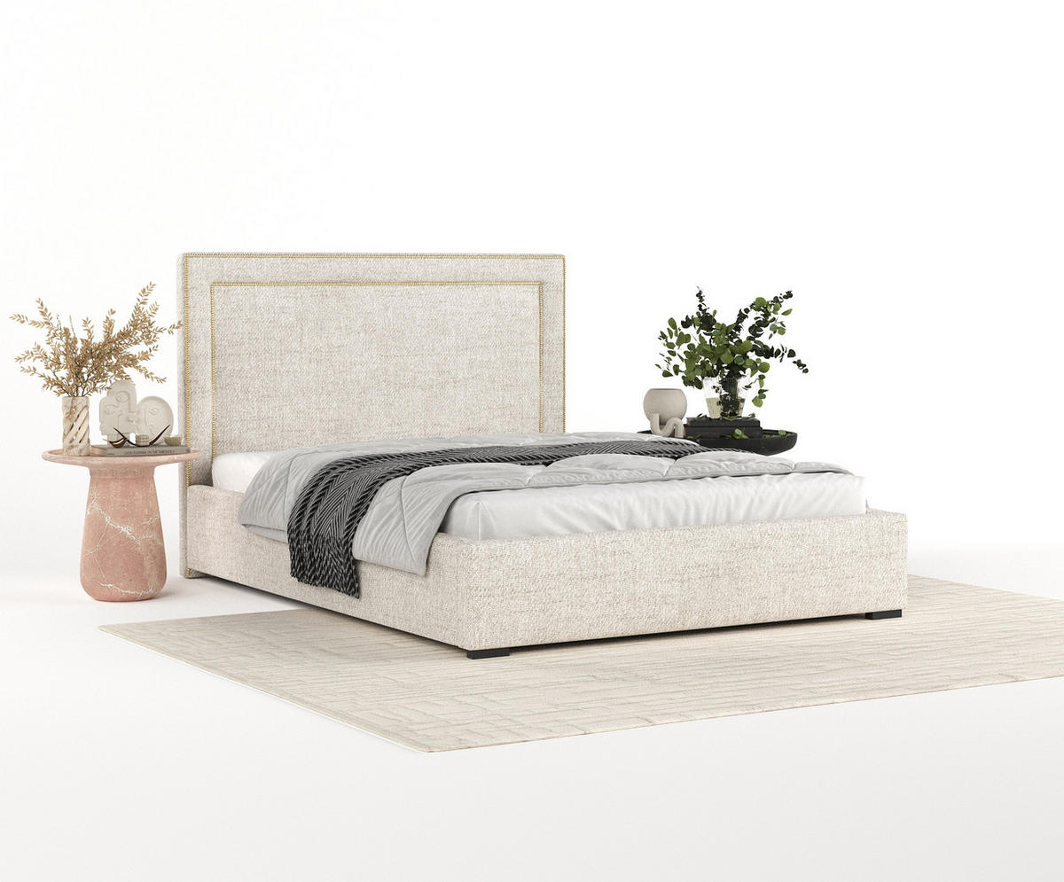 POLSTERBETT Como Creme 140/200 cm im Webstoff - Creme/Schwarz, Holz/Holzwerkstoff (140/200cm) - Maison de Reve