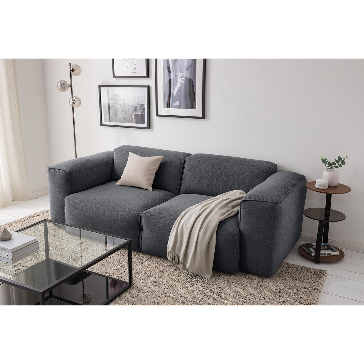 2-SITZER SOFA - Schwarz/Grau, Kunststoff/Textil (220/71/102cm) - home24