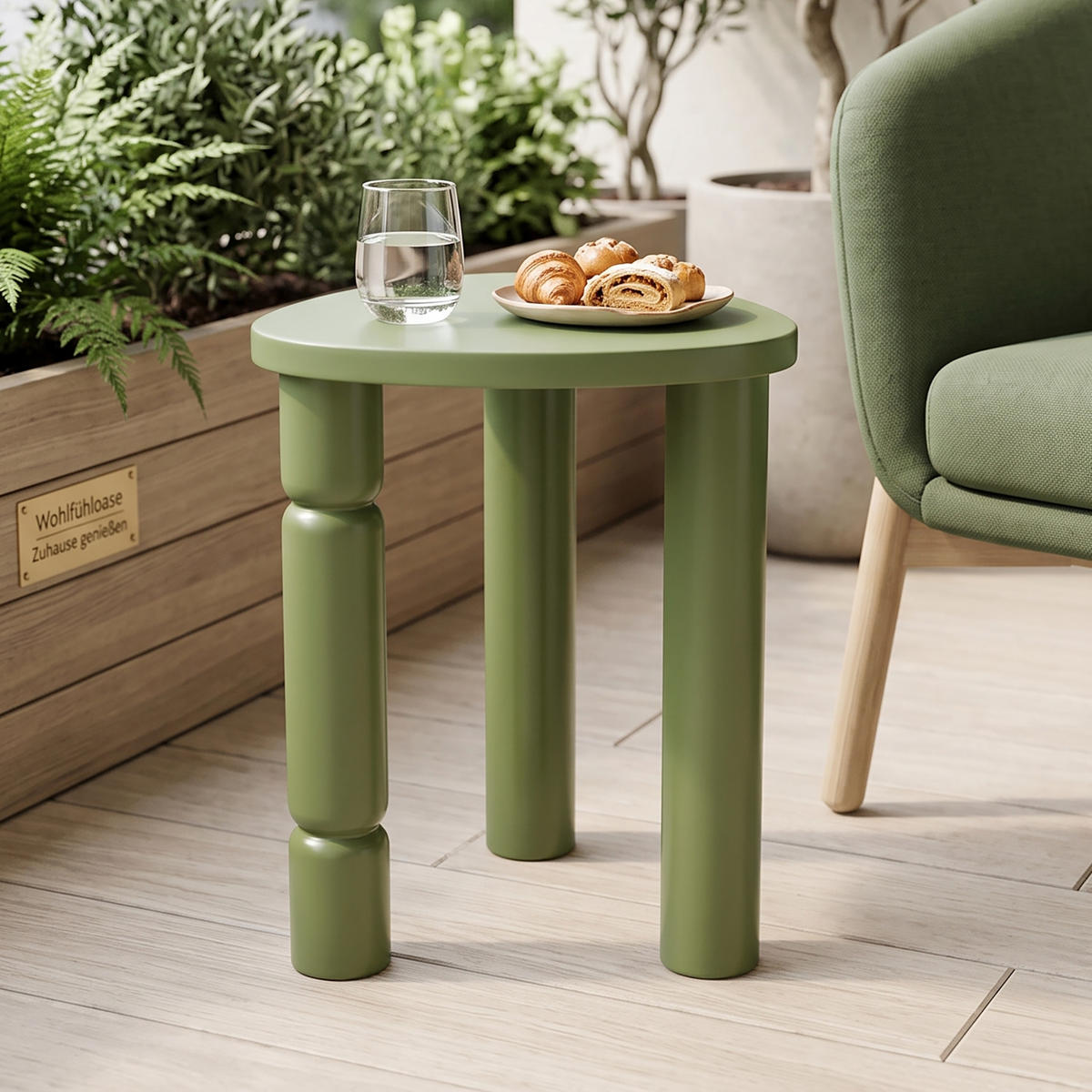BEISTELLTISCH Holz Olivgrün mit Massivholzbeinen, 40 × 40 × 56 cm - Braun, Holzwerkstoff (40/40/50cm) - Hometopia