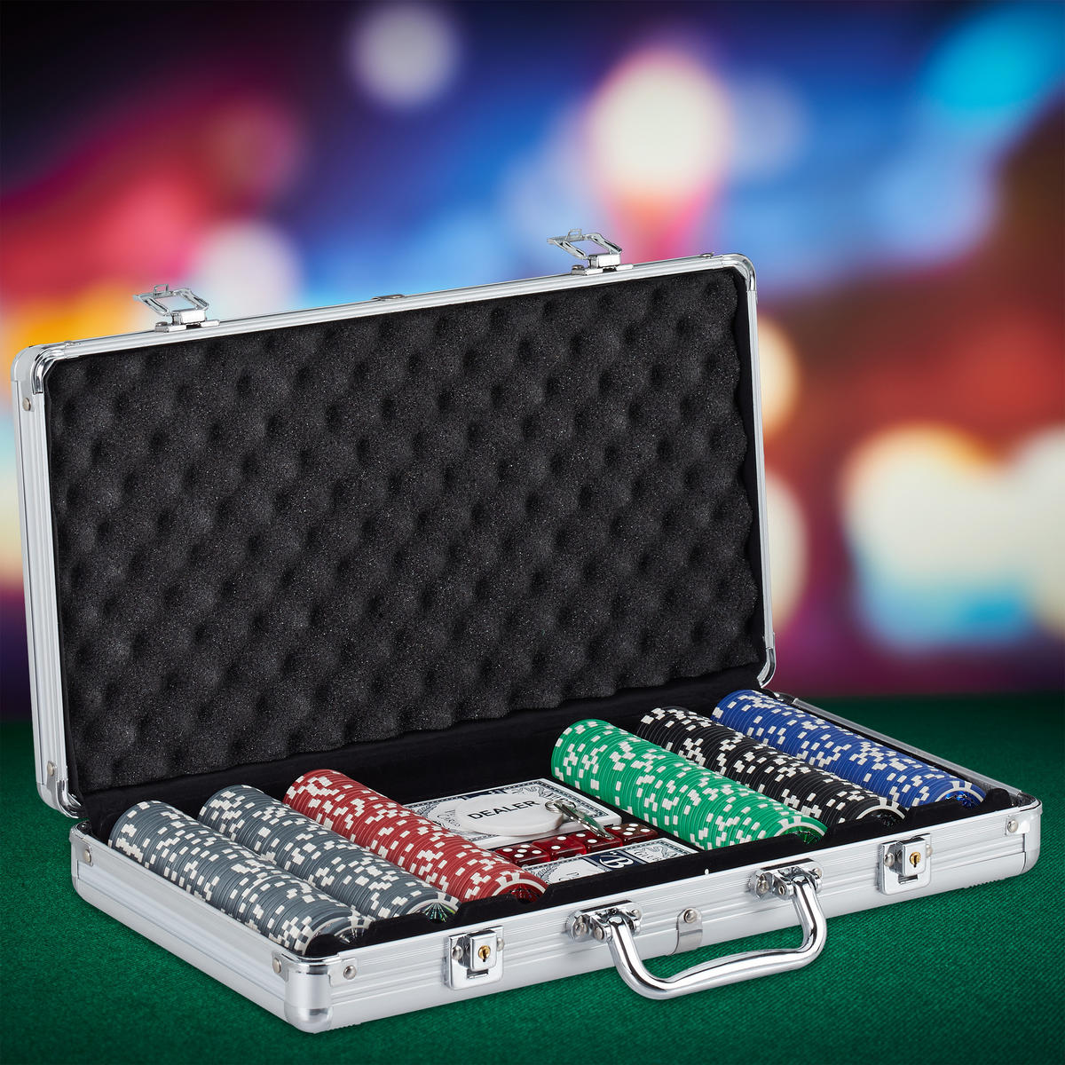 POKERKOFFER - Silberfarben, Kunststoff/Metall (39/6.5cm) - Relaxdays