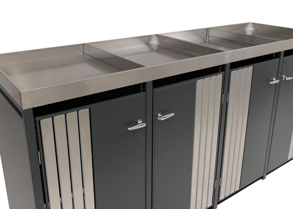MÜLLTONNENBOX 4er mit Pflanzkasten HxBxT 125x260x84cm Anthrazit Edelstahl - Anthrazit, Metall (260/125/84cm) - PROREGAL