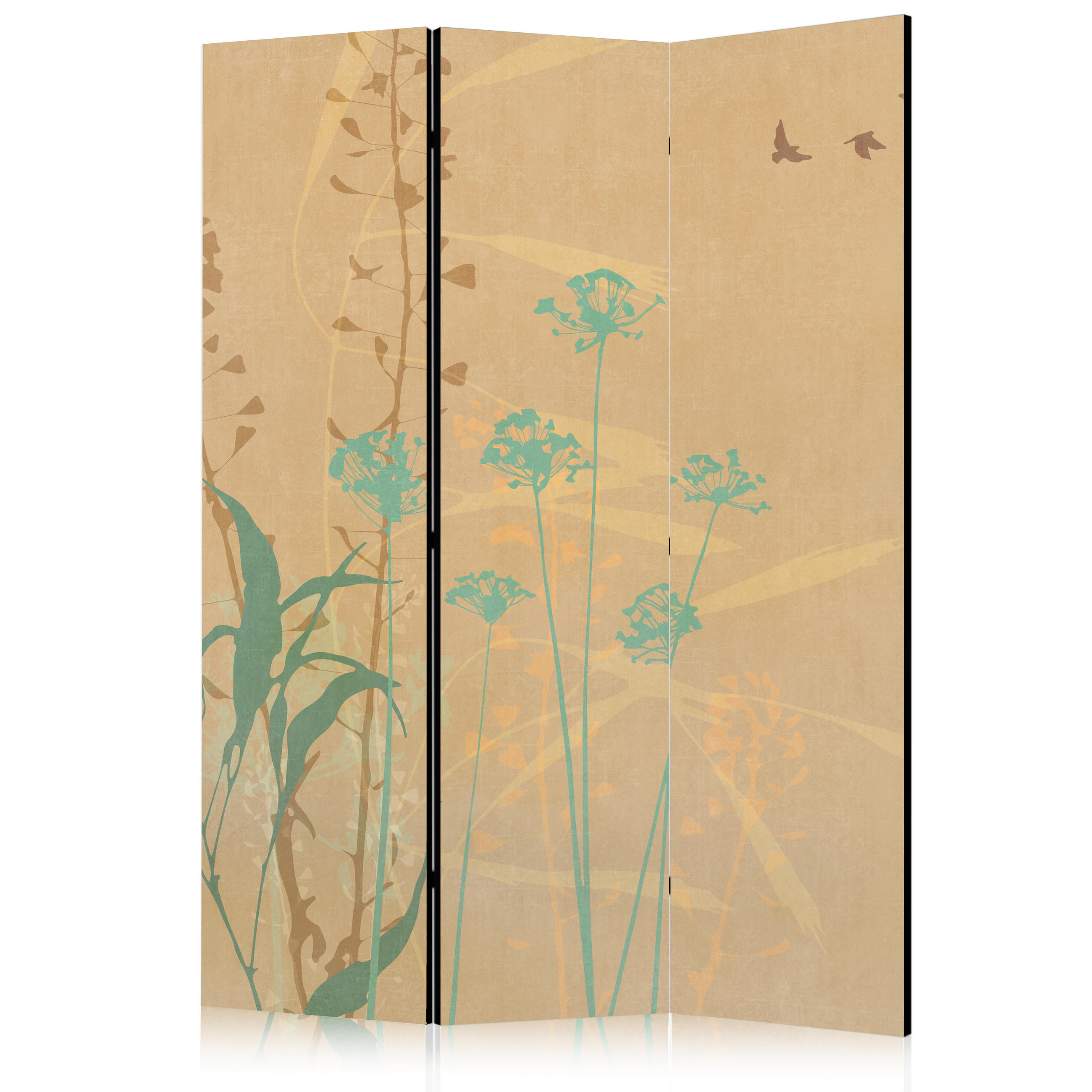 PARAVENT Einseitig Bedruckter 3-tlg 135x172 cm Pflanzen im Boho-Stil - Beige, Holz/Textil (135/172/3cm) - Muralo