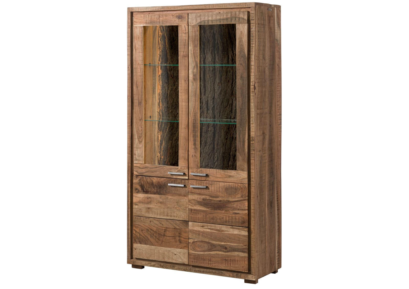 VITRINE Akazie 98x40x180 natur lackiert BARK #108 - Braun, Holz (98/180/40cm) - Massivmoebel24