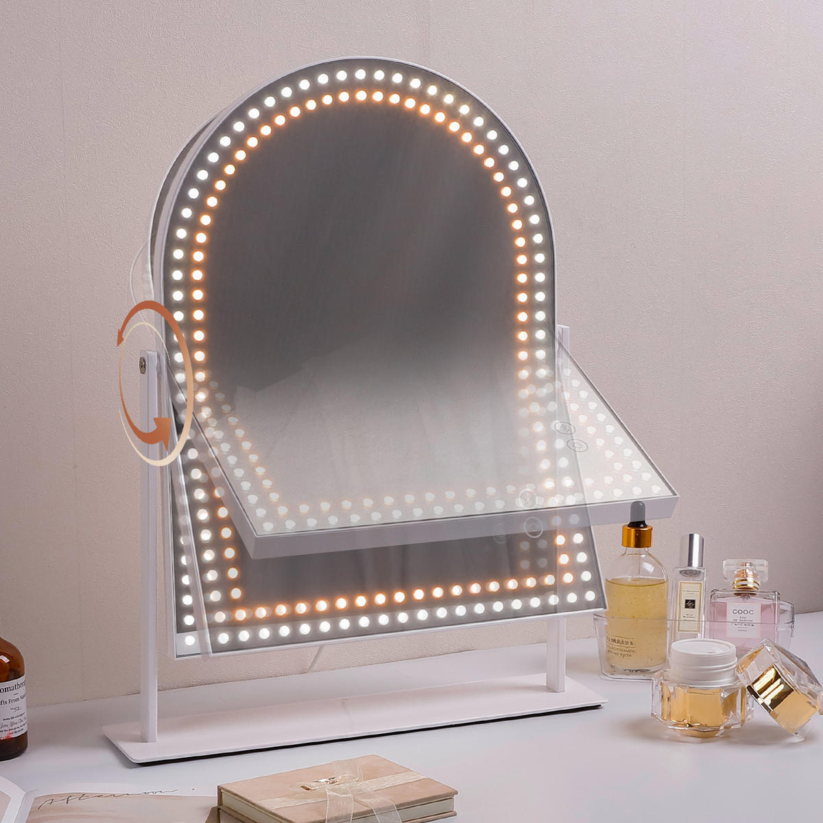 SCHMINKTISCH mit 6 Schubladen 92/55/81 CM und LED Beleuchtung Schminkspiegel 58 x 46 CM - Weiß, Holz (55/81/92cm) - VANITII