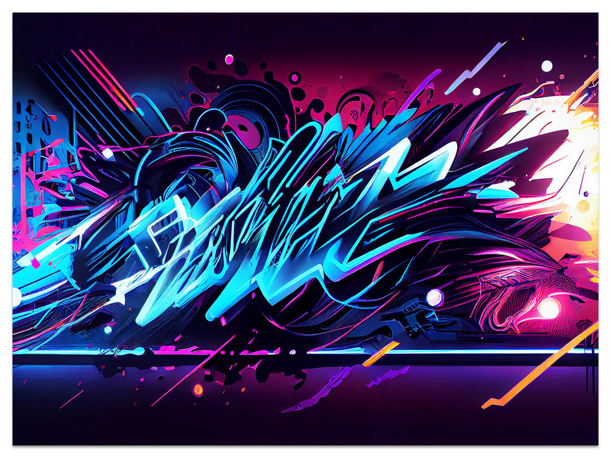 FOTOTAPETE für Jugendzimmer Neon Graffiti Schriften 400x280 - Blau/Gelb, Papier (400/280cm) - Muralo