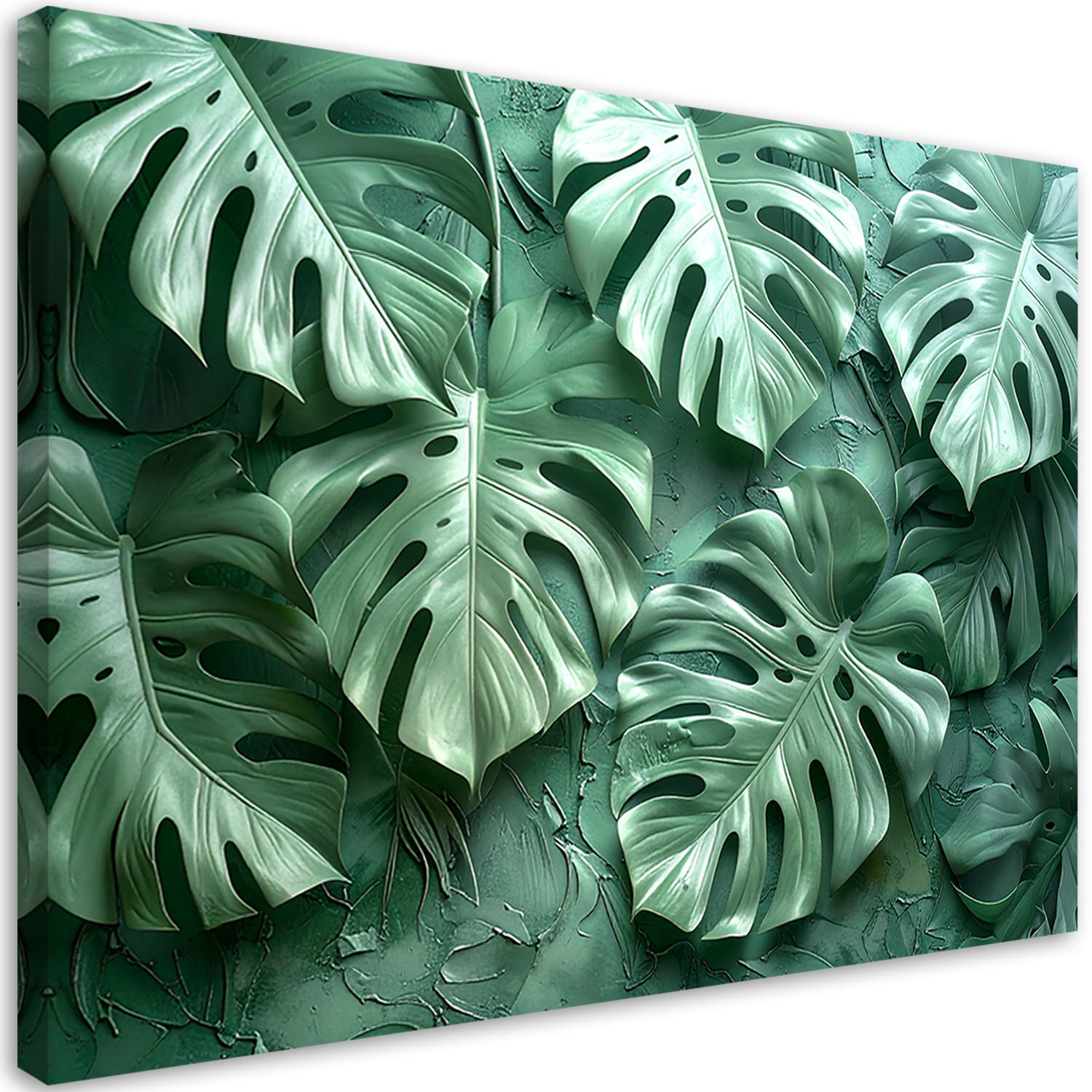 WANDBILD, Grüne Monstera-Blätter - Grün, Textil (45/30cm) - Feeby