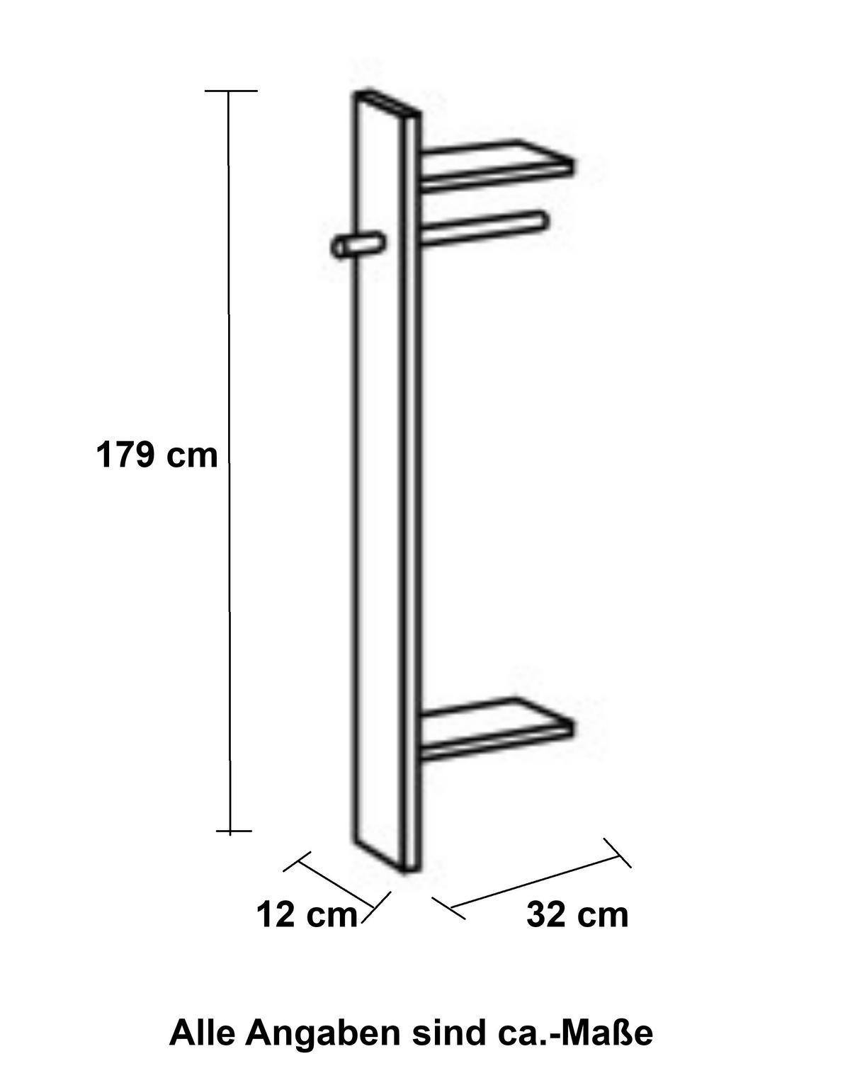 BABYZIMMER-ZUBEHÖR: Garderobe B32/H179/T12 cm, Landhausstil Weiß / 22800-06 - Weiß, Holzwerkstoff/Metall (32/179/12cm) - luma-home