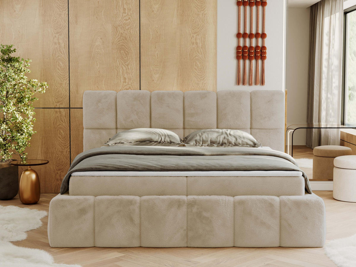 BOXBETT NIRA 200/200 - Creme Plüsch - H3 - Creme, Holz/Textil (200/200cm) - MKS