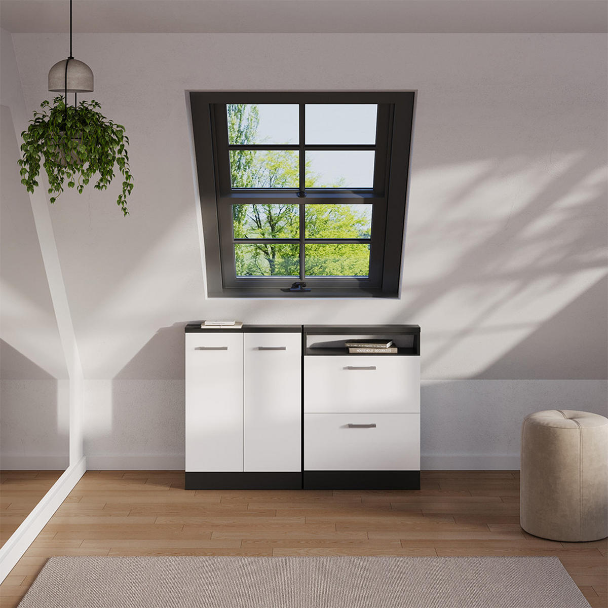 DACHSCHRÄGENSCHRANK-SET Rion Weiß Hochglanz/Anthrazit 2er Set - Weiß Hochglanz/Anthrazit, Holzwerkstoff (120/81.6/46cm) - Vicco