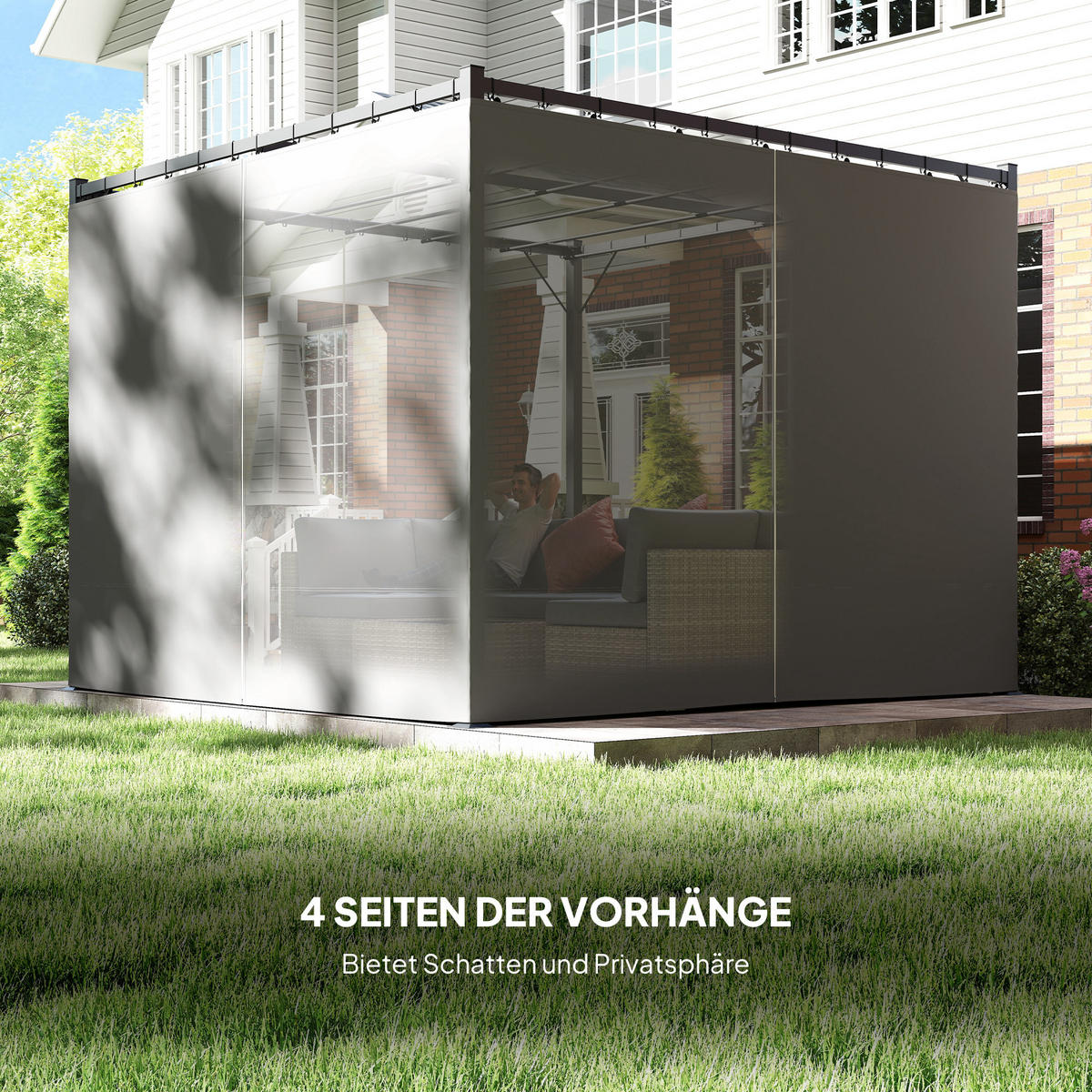 PERGOLA mit Schiebedach 4 Seitenwände Hellgrau 3 x 3 m - Hellgrau, Metall (300/227/300cm) - Outsunny