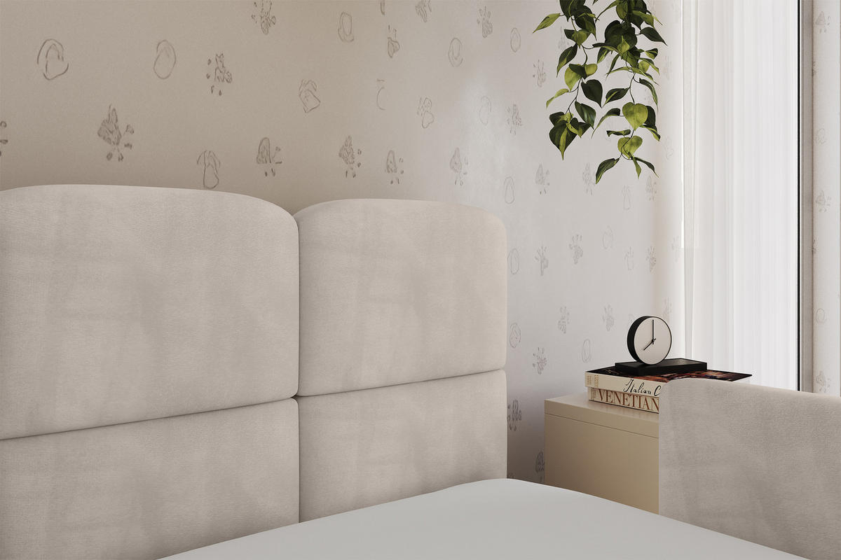 EINZELLBETT Jugendbett mit Bettkasten, Links - KIVY 90x200 Beige - Beige, Holzwerkstoff/Textil (90/200cm) - ALTDECOR