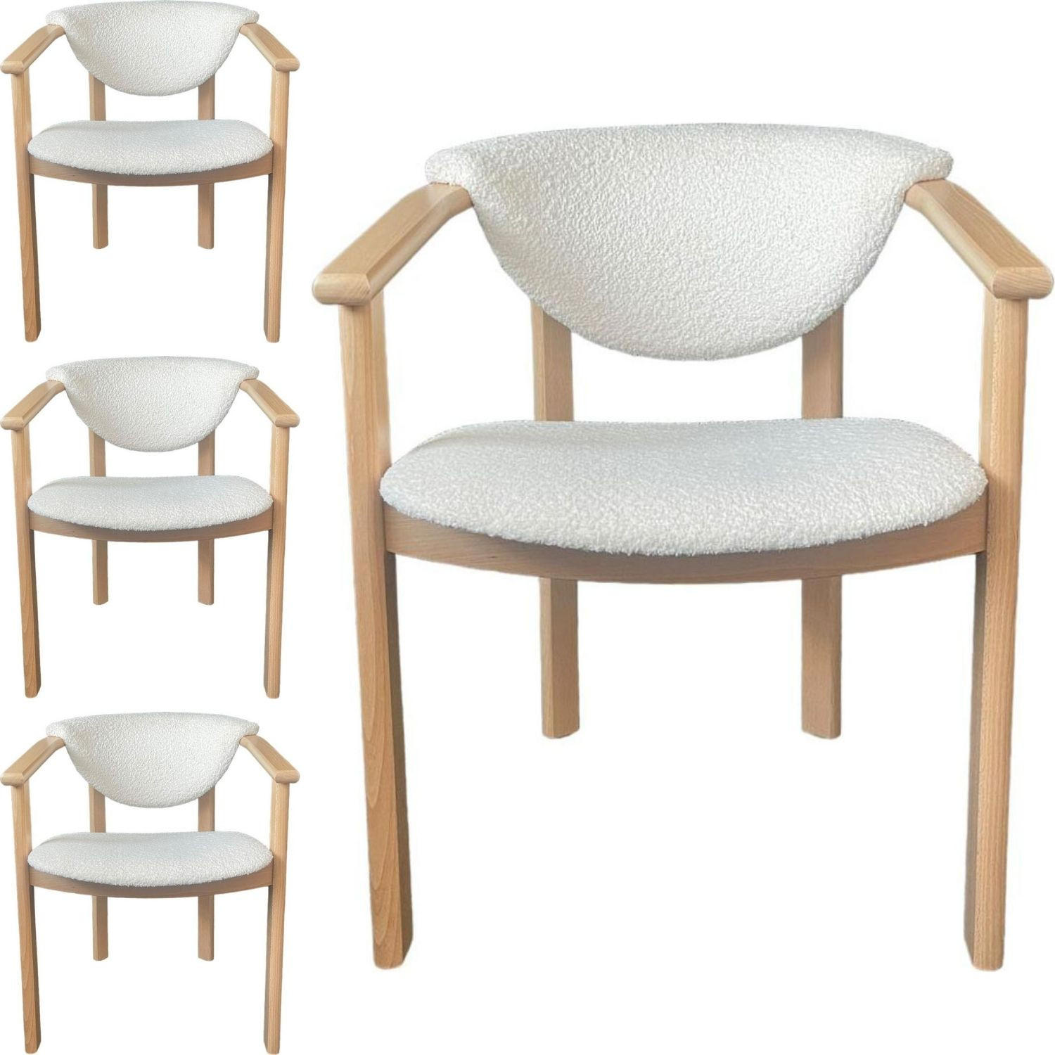 ESSZIMMERSTUHL KALLA 4er Set in Creme Bouclé, massives Buchenholz 58/60/74 cm - Hellbraun/Creme, Holz/Textil (58/72/47cm) - WFL GROUP