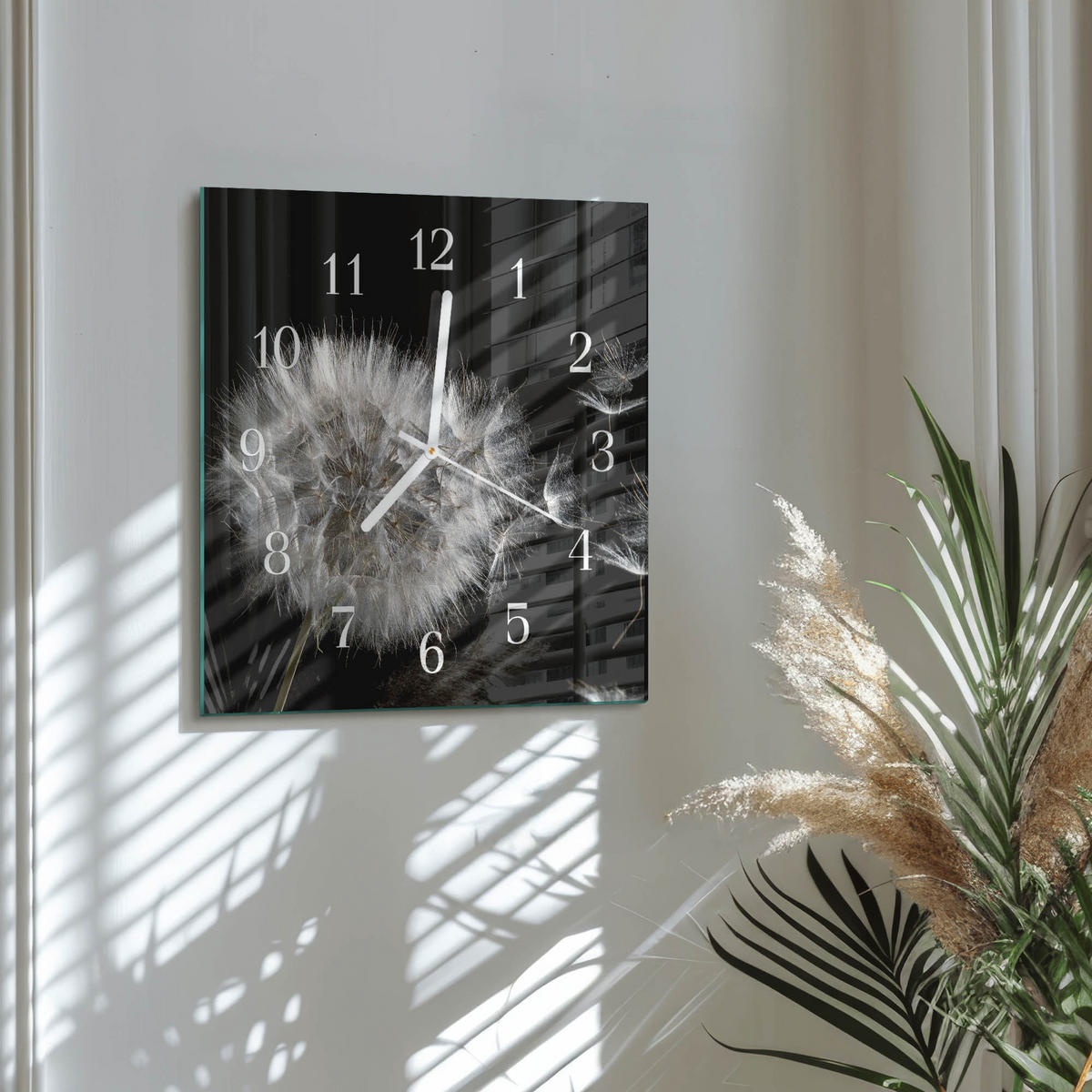 WANDUHR 30x30 cm - Löwenzahn - Weiß, Glas (30/30/0.4cm) - TULUP