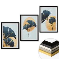 WANDBILDER 3er-Set - 40x60 cm Schwarzer Rahmen - Ginkgoblätter, heller Hintergrund - Schwarz, Kunststoff (40/60cm) - ArtPrintCave