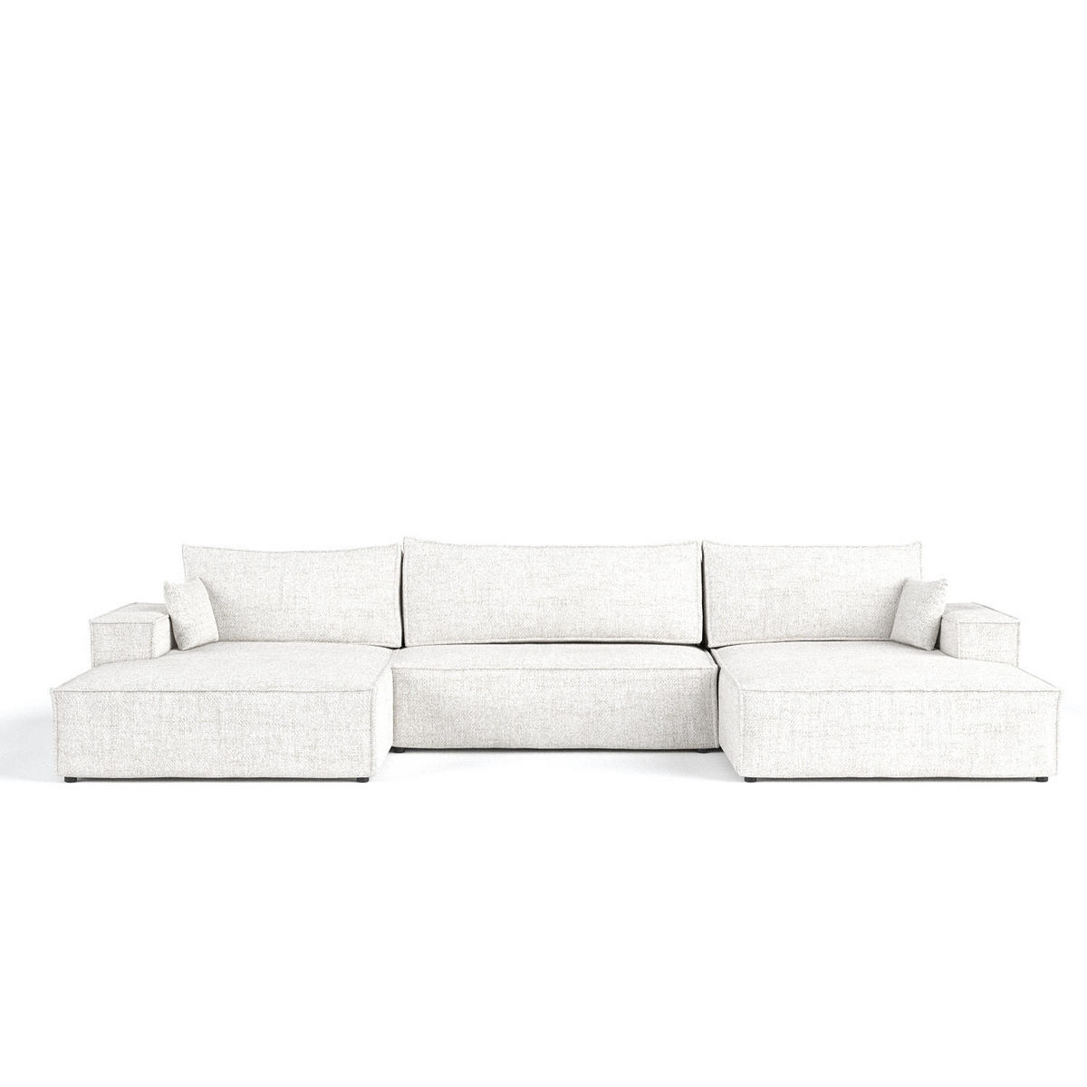 WOHNLANDSCHAFT NUBO mit Schlaffunktion Creme im Neve Stoff - Creme/Schwarz, Holz/Holzwerkstoff (398/70/148cm) - AltaBeds
