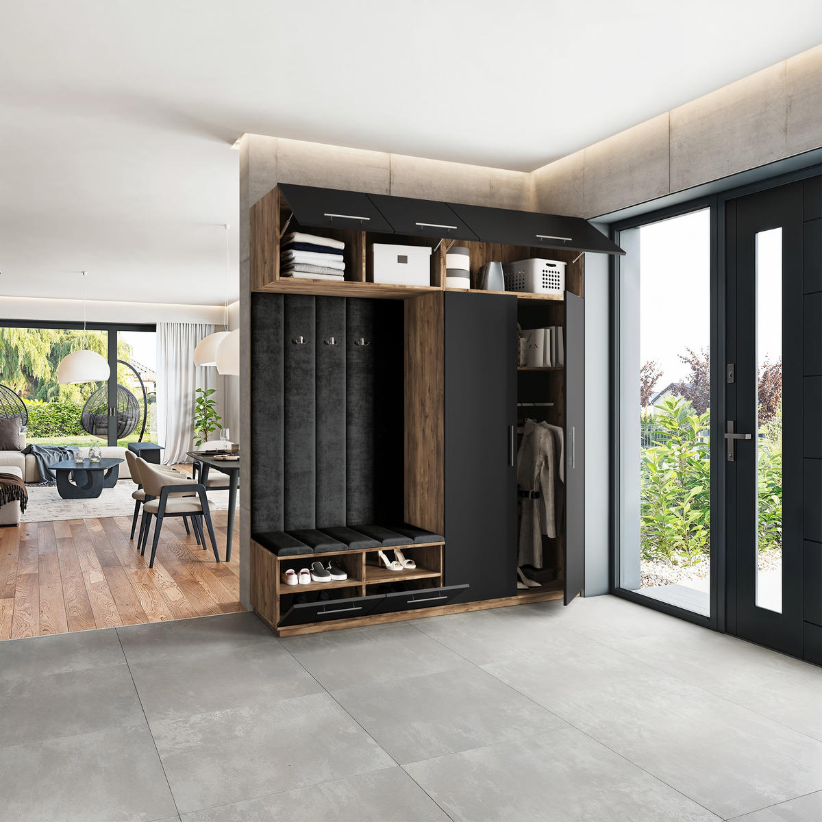 GARDEROBENSCHRANK REMA 200/240/60 cm Modern Eichefarben - Eichefarben/Schwarz, Holzwerkstoff (200/240/60cm) - MASSENO