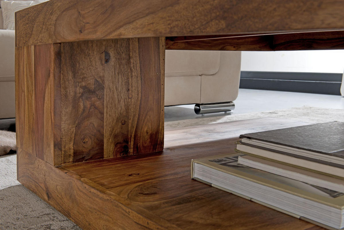 COUCHTISCH Sheesham Massivholz, Quadratisch, Maße 90x90 cm, Einzigartiges Unikat - Braun, Holz (90/90/40cm) - KADIMA DESIGN