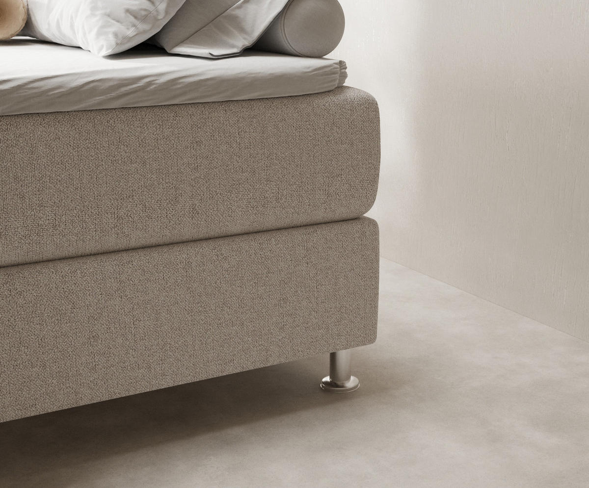 BOXSPRINGBETT Sub Hellbeige 140/200 cm mit Latex-Topper - Beige/Silberfarben, Holz/Holzwerkstoff (140/200cm) - Maison de Reve