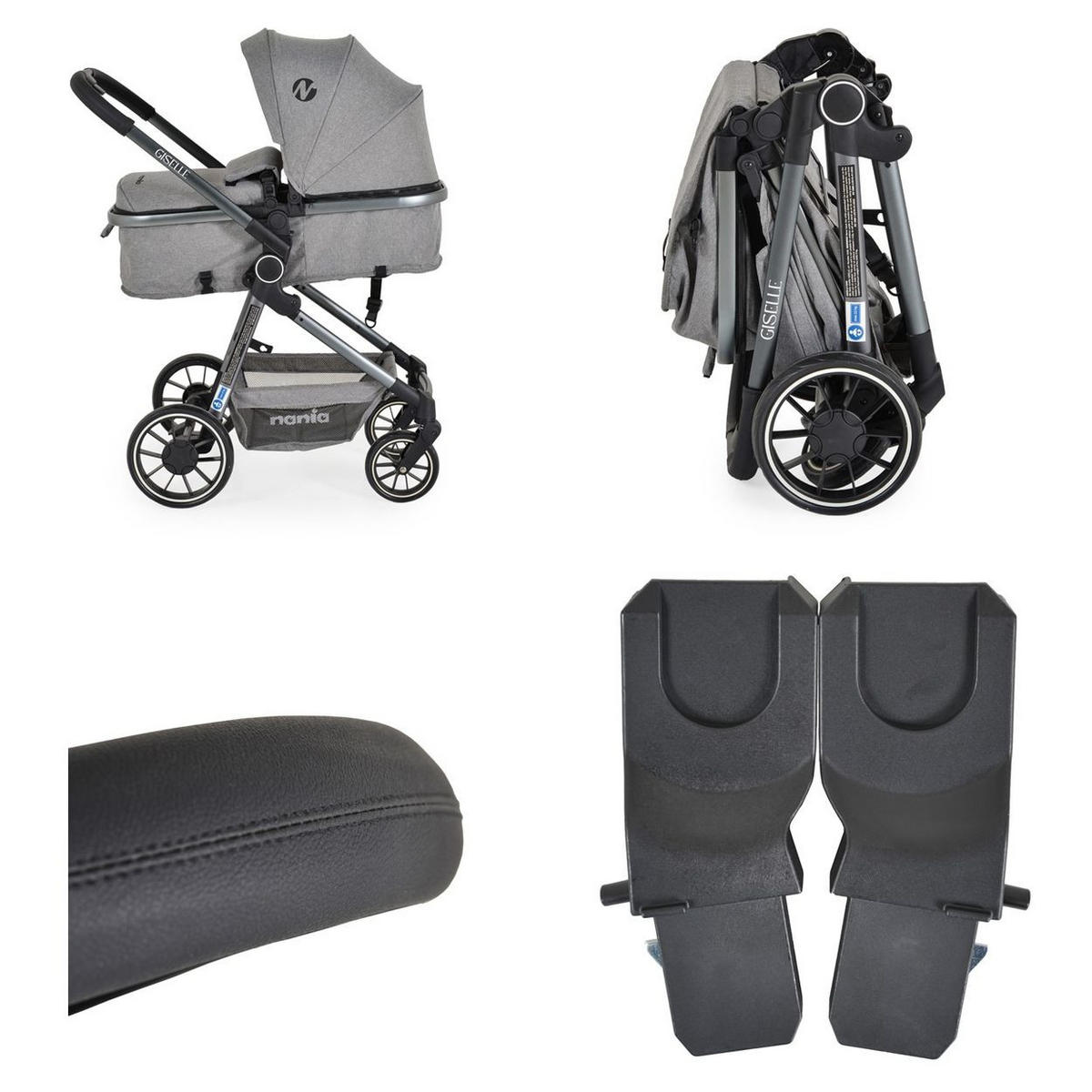 KOMBIKINDERWAGEN Giselle 2 in 1 grau umbaubar Korb klappbar 5-Punkt-Gurt 22 kg - Grau, Metall (88/55/108cm) - Moni