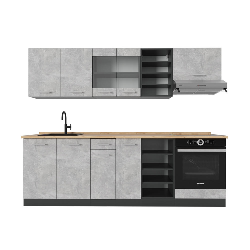 KÜCHENZEILE R-Line Beton/Anthrazit 240 cm ohne Arbeitsplatte - Schieferfarben/Anthrazit, Holzwerkstoff (240/81.6/46cm) - Vicco