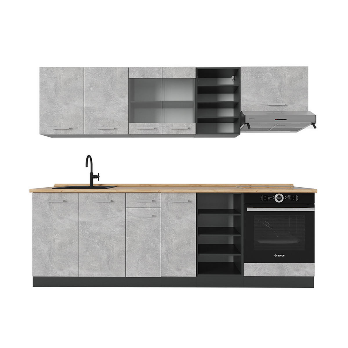 KÜCHENZEILE R-Line Beton/Anthrazit 240 cm ohne Arbeitsplatte - Schieferfarben/Anthrazit, Holzwerkstoff (240/81.6/46cm) - Vicco