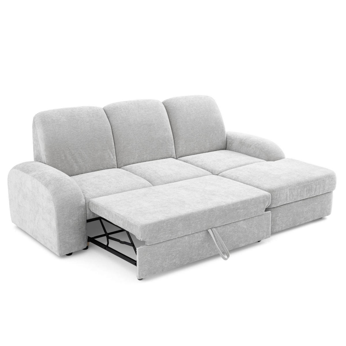 ECKSOFA VIBE S Rechts mit Schlaffunktion 130x202 Chenille Hellgrau - Hellgrau/Schwarz, Holz/Kunststoff (160/250cm) - Muffo
