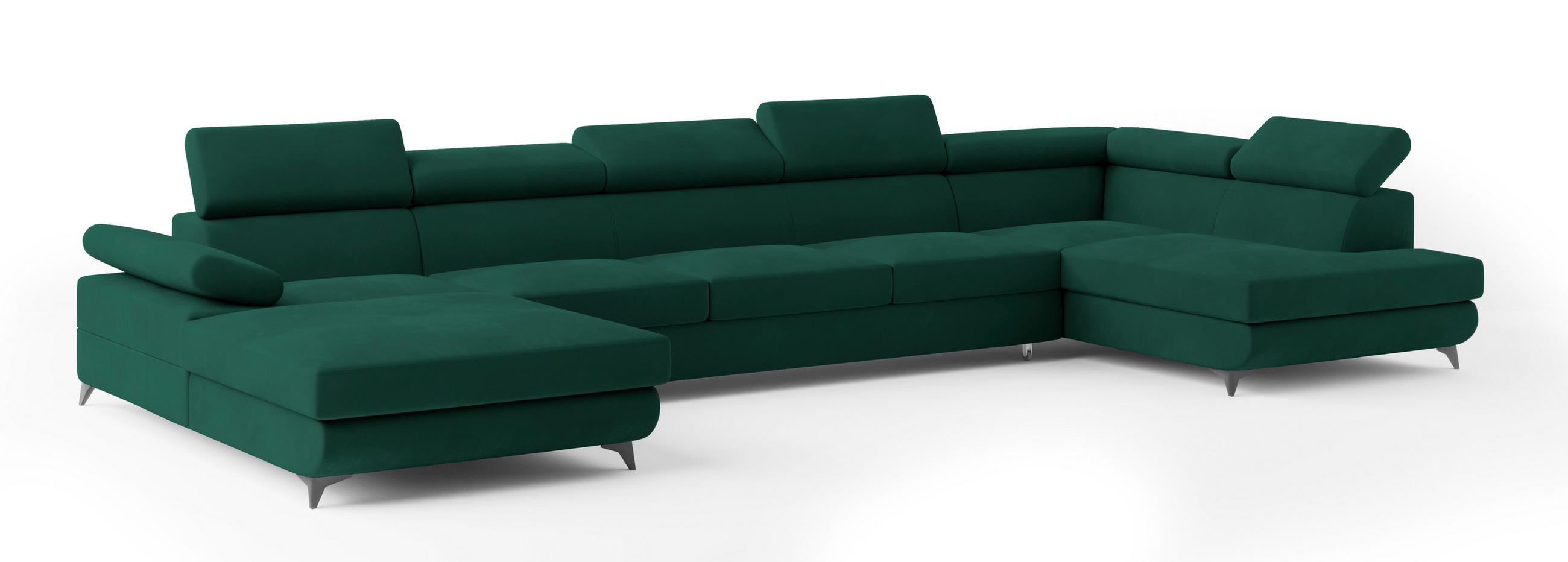 WOHNLANDSCHAFT MONTIVA Grün Velours-Stoff mit Schlaffunktion - Grün, Holz (410/89/190cm) - MASSENO