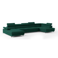 WOHNLANDSCHAFT MONTIVA Grün Velours-Stoff mit Schlaffunktion - Grün, Holz (410/89/190cm) - MASSENO
