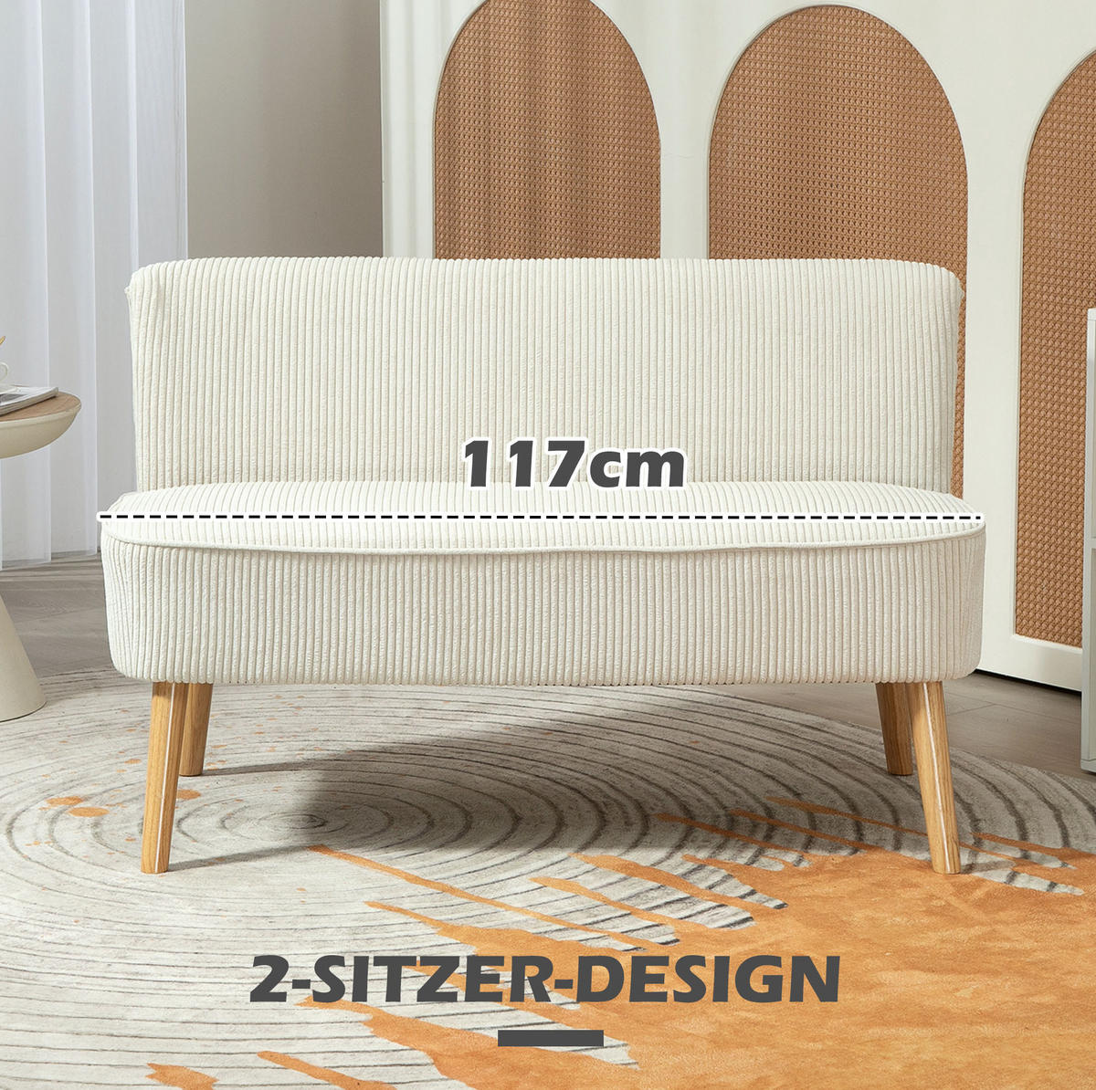 2-SITZER 117/56.5/77 cm Cremeweiß aus Holz mit Polsterung - Creme, Holz (56.5/77/117cm) - OKMYHOME