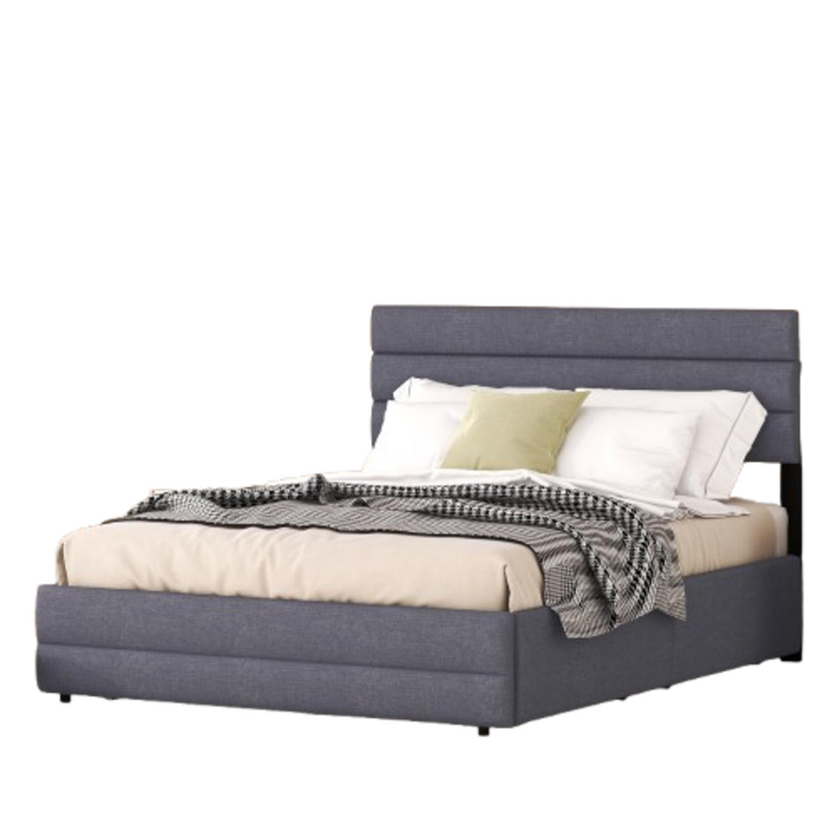 POLSTERBETT 140/200 cm grau mit Unterbett und zwei Schubladen - Grau, Textil (140/200cm) - OKWISH