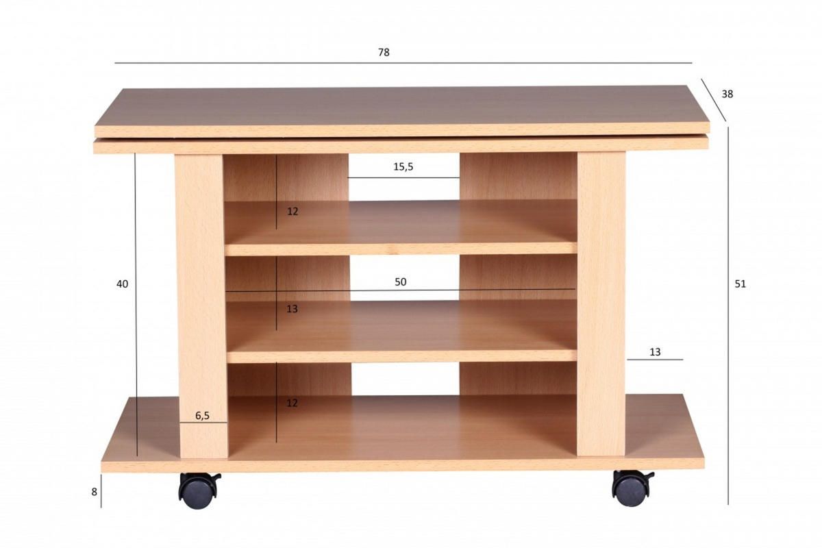 TV Board – Buchenholz drehbar rollbar 3 Ebenen - Schwarz/Braun, Holz/Kunststoff (38/75/51cm) - KADIMA DESIGN