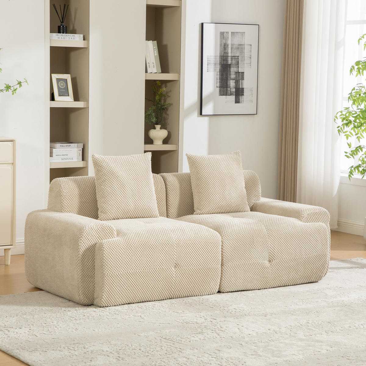 2-SITZER SOFA Chenille Light Khaki mit Kissen - Hellbraun, Textil (190/75/89cm) - WISHDOR