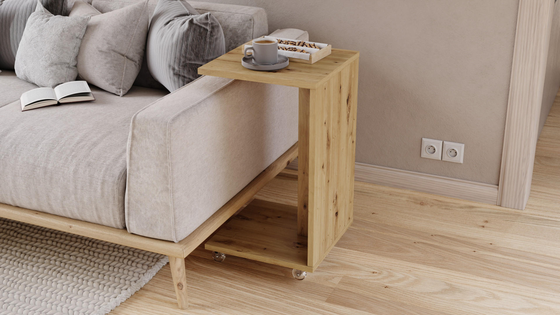 BEISTELLTISCH Rechteckig Eiche Artisan mit Ablage und Rollen - Eiche Artisan, Holzwerkstoff (40/40/66cm) - designimpex