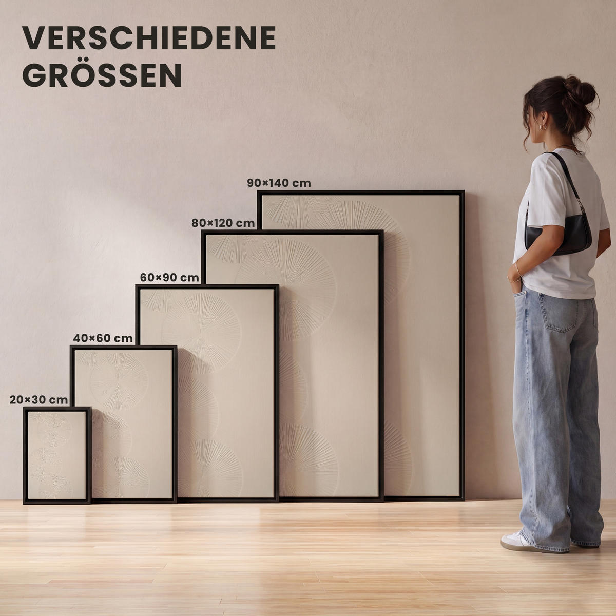 LEINWAND Bilder mit Rahmen - Japandi - Beige - Modern - 40x60 - Ecru, Textil (40/60cm) - MuchoWow