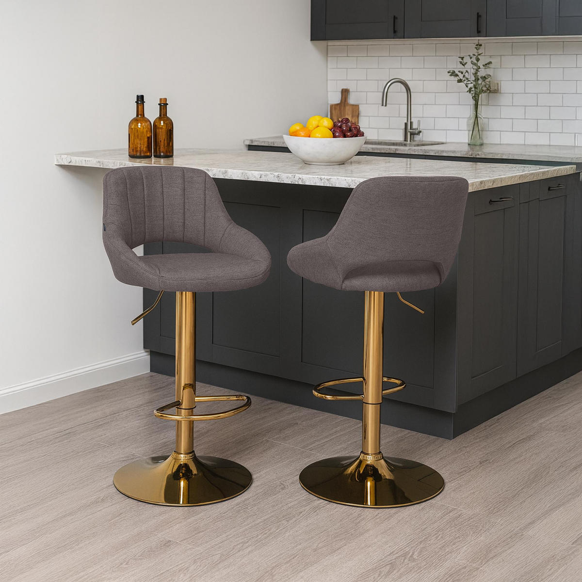 BARHOCKER Stoff Dunkelgrau - Dunkelgrau/Goldfarben, Textil/Metall (47/85/48cm) - CLP