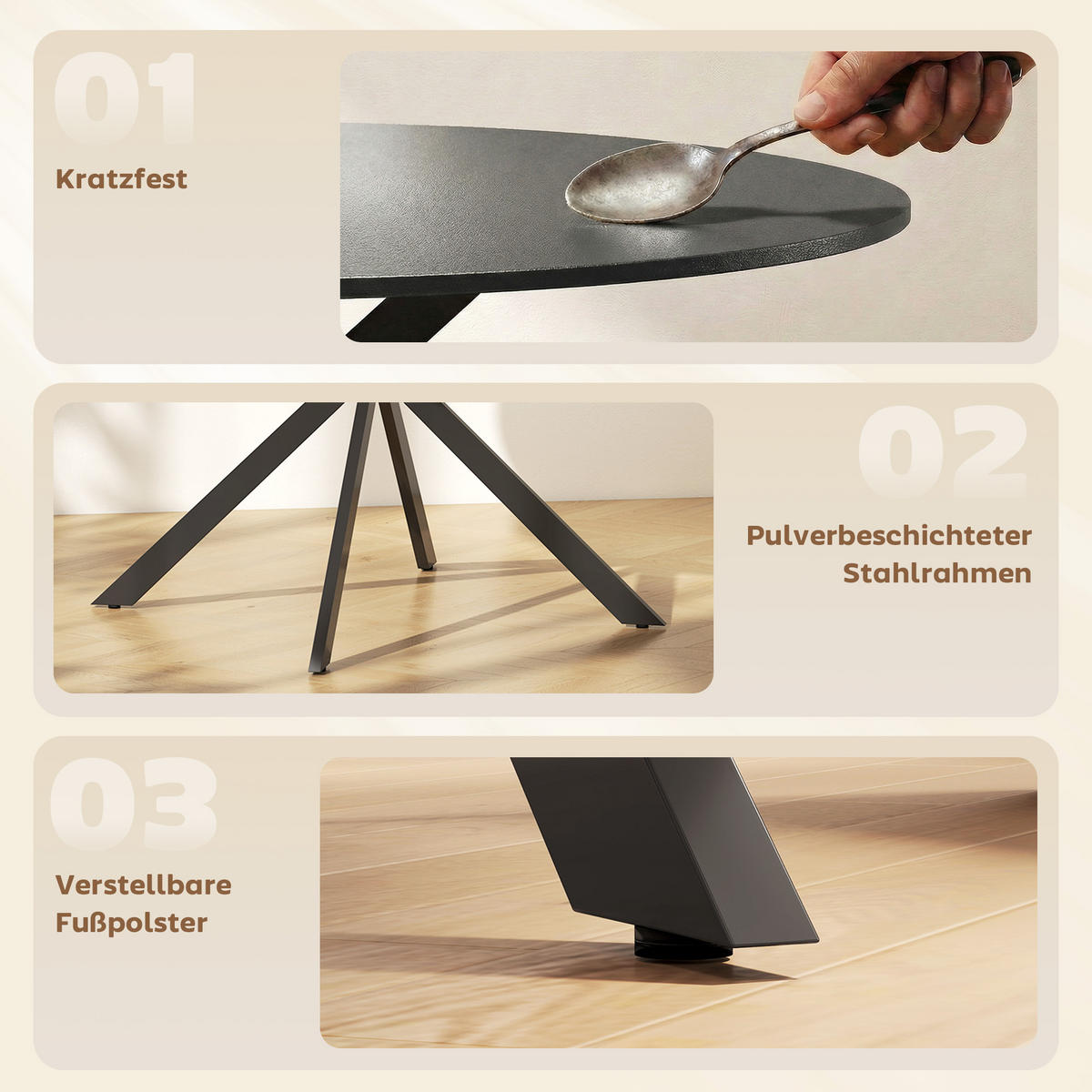 ESSTISCH rund Schwarz 120/120/75 cm - Schwarz, Metall (120/120/75cm) - HOMCOM