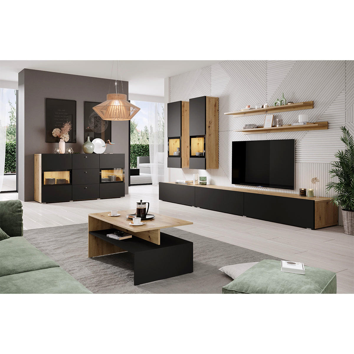 SIDEBOARD Sloan Černá a dřevo - černá, kompozitní dřevo (132/70/39cm) - Petits-meubles