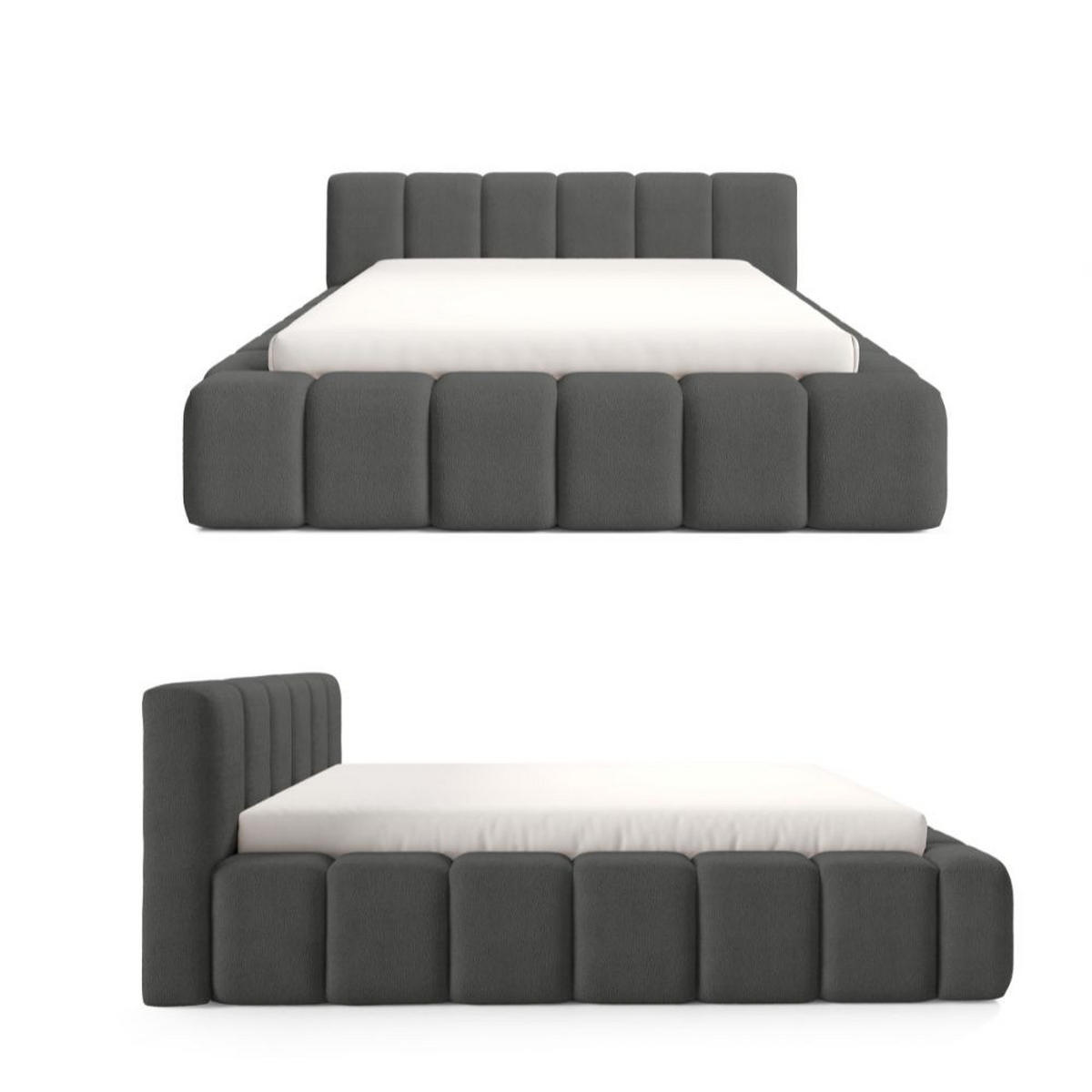 POLSTERBETT KALLA Premium 140x200 cm mit Bettkasten – QUELLE 92 - Dunkelgrau, Holz - Dekori_Interiors