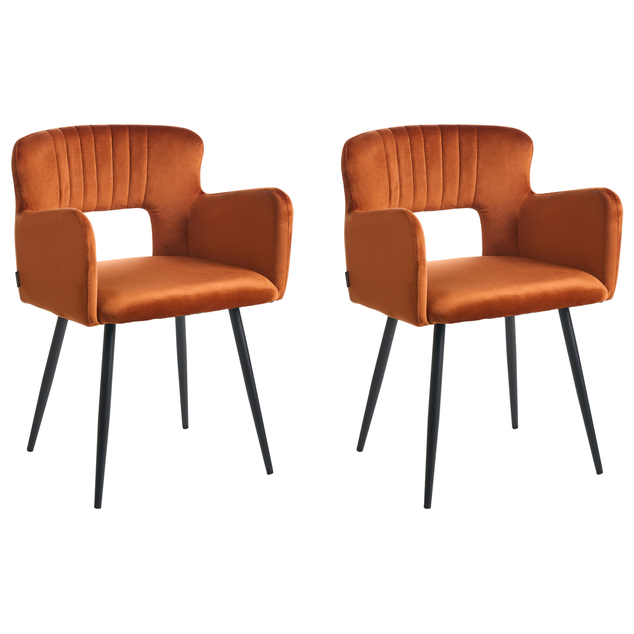 STUHL 2er-Set Samtstoff Orange Sanilac - Orange, Textil/Metall (54/76/50cm) - Beliani