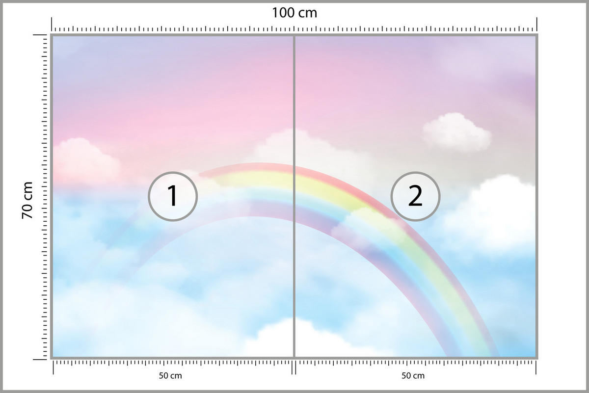 FOTOTAPETE für Schlafzimmer Regenbogen Rosa Himmel Wolken 100x70 - Blau/Gelb, Papier (100/70cm) - Muralo