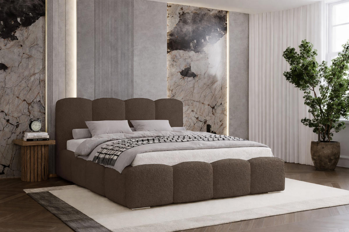 POLSTERBETT 160x200 cm Zenna Boucle mit Bettkasten, Lattenrost, Braun - Braun, Holz/Textil (160/200cm) - Emporius