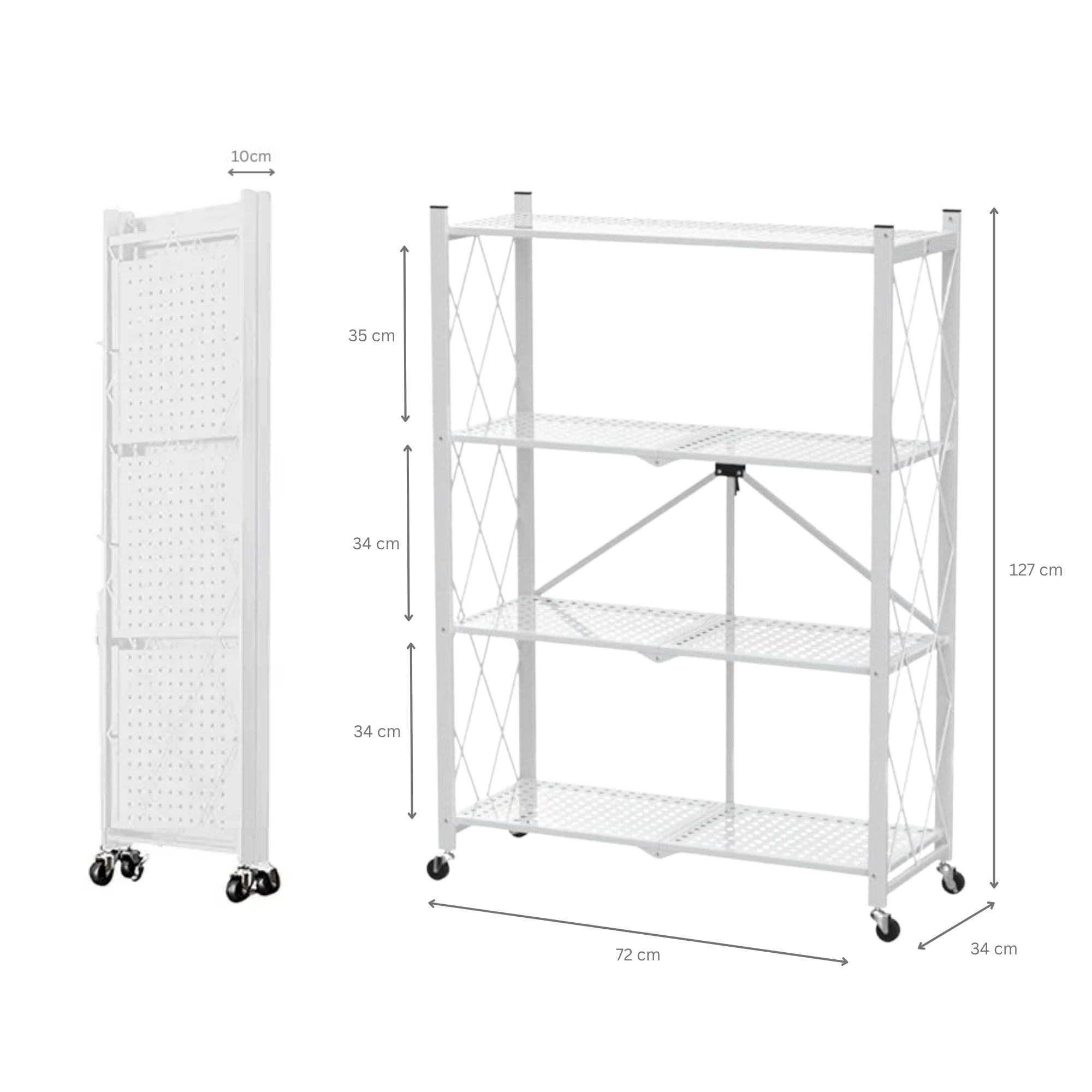 KLAPPREGAL auf Rollen 4 Fachböden Belastbarkeit 200kg 127x72x34 cm Weiß - Weiß, Metall (72/127/34cm) - PROREGAL