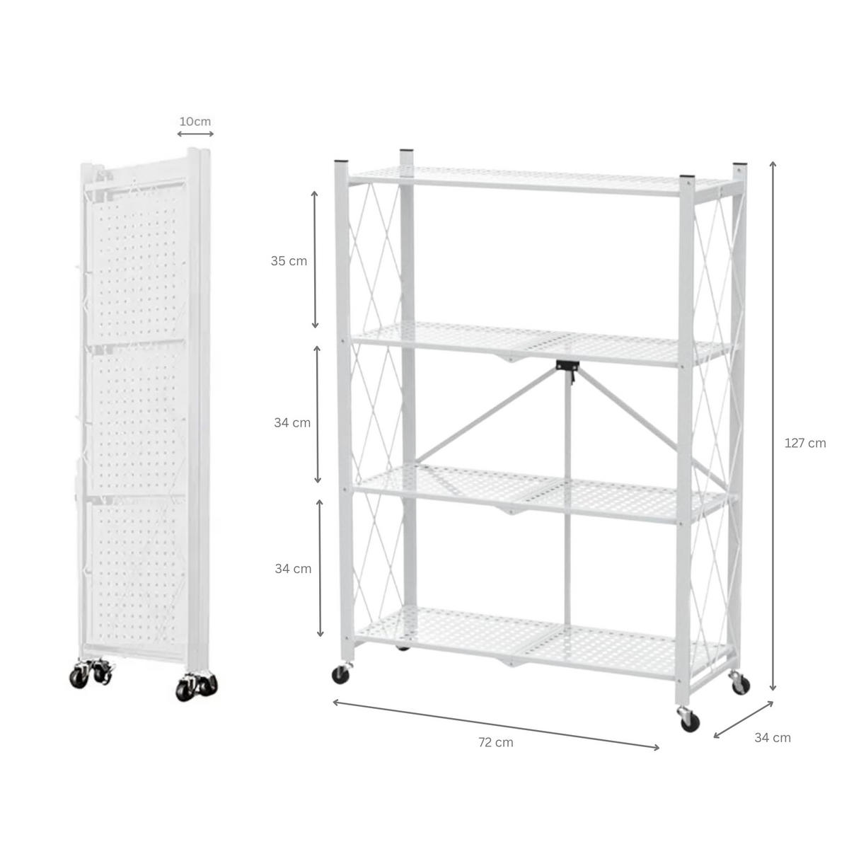 KLAPPREGAL auf Rollen 4 Fachböden Belastbarkeit 200kg 127x72x34 cm Weiß - Weiß, Metall (72/127/34cm) - PROREGAL