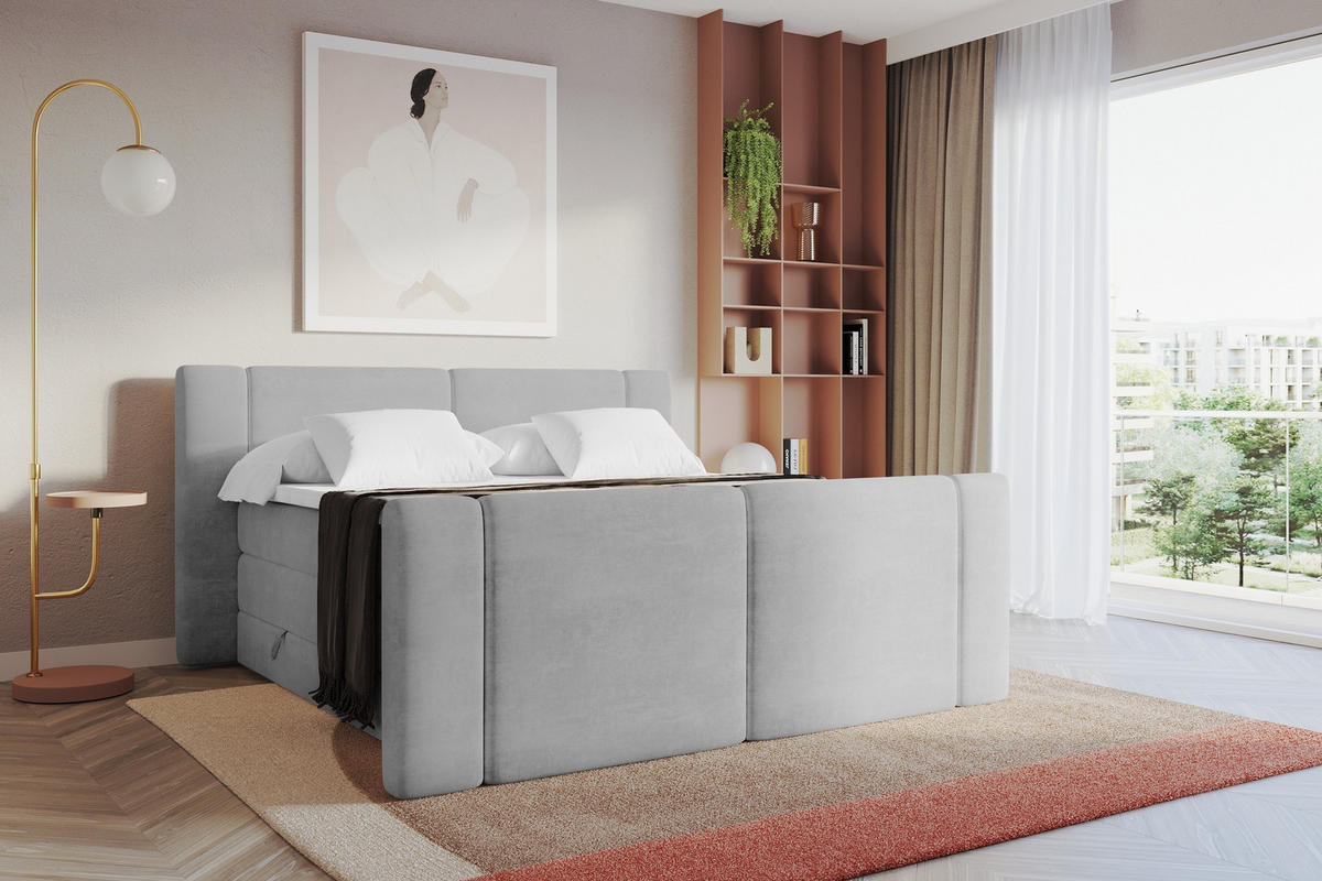 BOXSPRINGBETT mit Matratze H3/H4 - EVON KING Zanozek - 140x200 cm Grau - Greige, Holzwerkstoff (140/200cm) - ALTDECOR