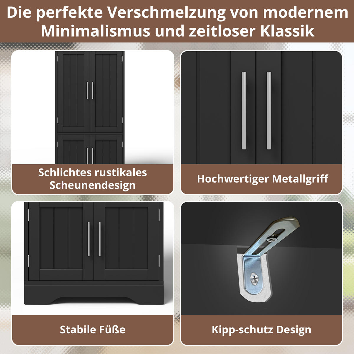 BUFFET Aufbewahrungsschrank 120x60x40cm Schwarz mit LED Licht & Wellentüren - Schwarz, Holzwerkstoff (40/120/60cm) - Modfu