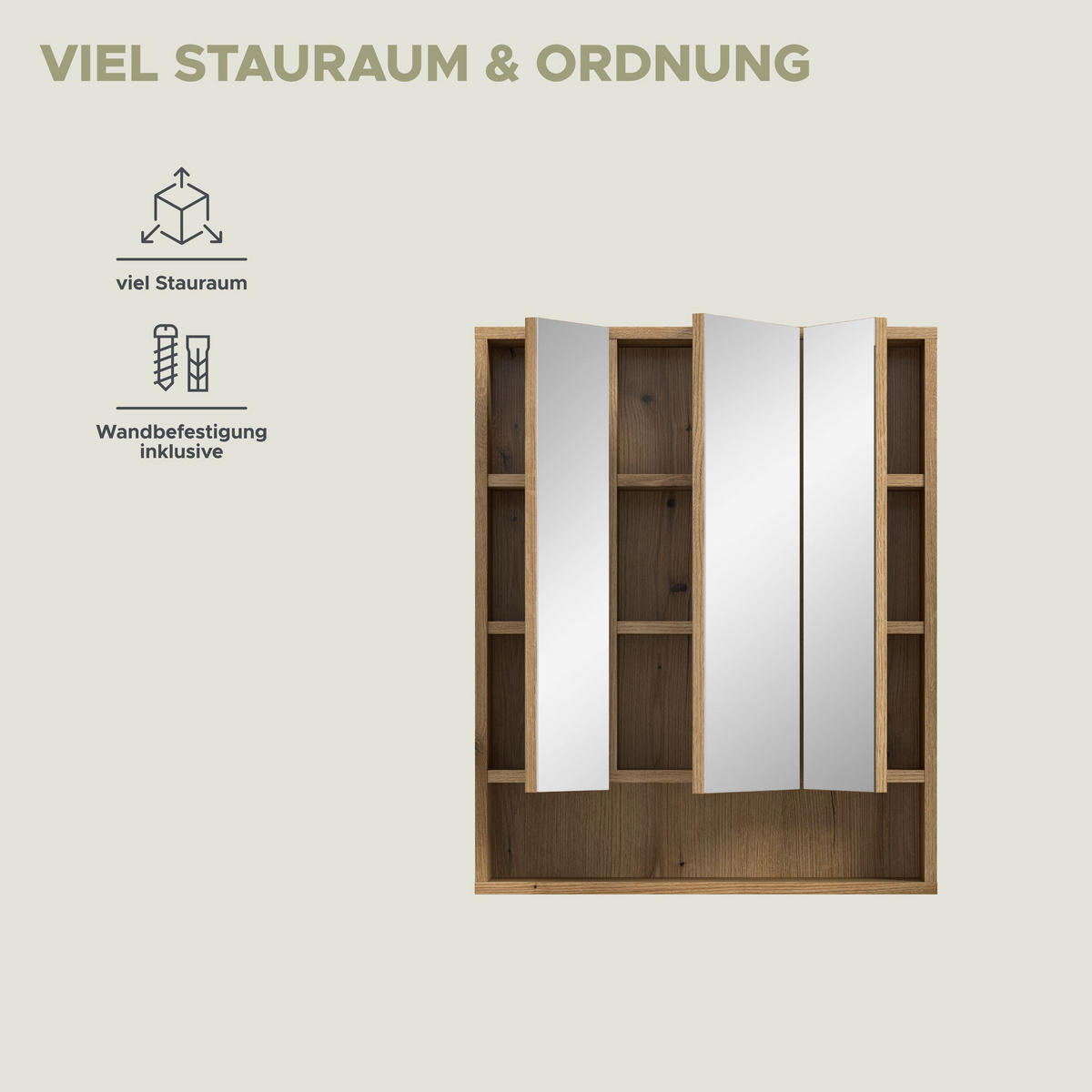 SPIEGELSCHRANK AQUA (B/H/T: ca. 60/74/18 cm) in Evoke Oak Nachbildung/Evoke Oak Nachbildung - Eichefarben, Holzwerkstoff (60/74/18cm)