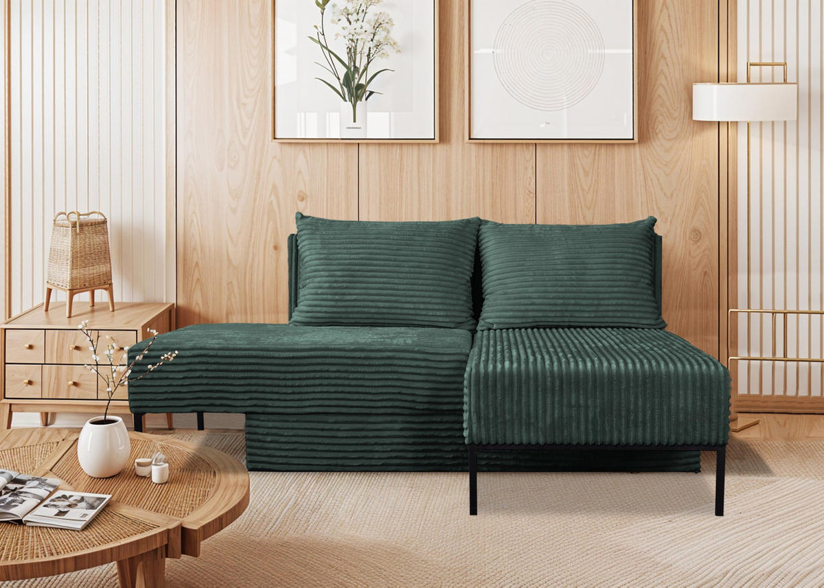 ECKSOFA Mit Schlaffunktion MOOKA 4in1-Multifunktions-System Stoff Velo Rechts Grun - Grün, Holz/Textil (145/160cm) - Kaiser Möbel
