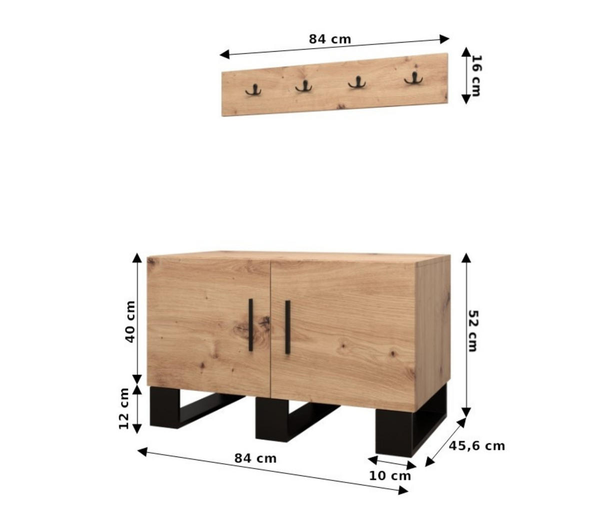 GARDEROBENBANK 52/84/45,6 2-türig - Schwarz/Eiche Artisan, Holz/Kunststoff (84/52/45.6cm) - Abiks Möbel